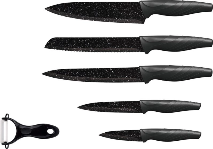 Set de cuțite de bucătărie TORO 5 buc. cu suprafață antiaderentă cu aspect de marmură + curățător ceramic