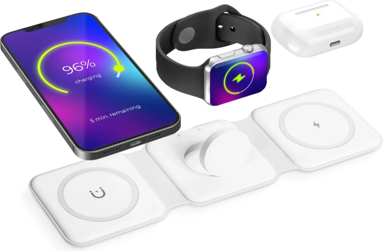 Stație de încărcare wireless 3 în 1, albă