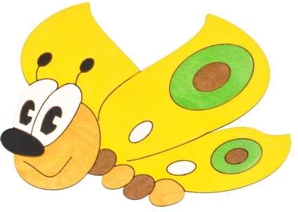 Decorațiune din lemn de mărime medie, fluture galben