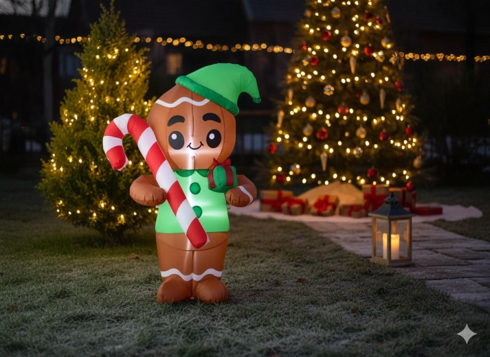 Omuleț de turtă dulce gonflabil cu iluminare LED 180 cm