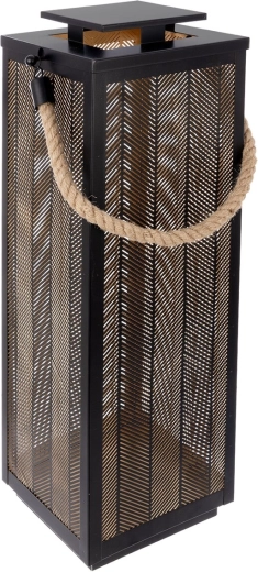 Felinar decorativ din metal, negru-auriu, cu șnur din iută, 67 cm