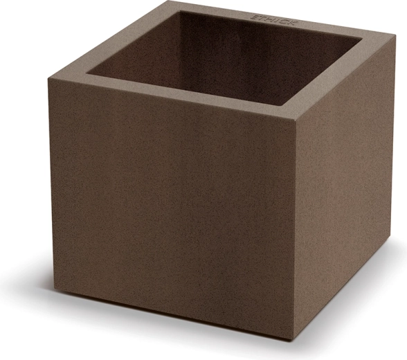 Ghiveci Cubla Square Slim 29 cm – paralelipiped dreptunghiular din plastic maro ruginiu pentru interior și exterior