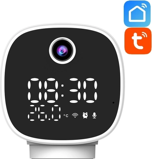 Cameră Wi‑Fi Solight pentru acasă cu lumină de noapte și ceas