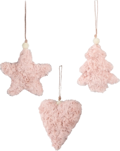 Decorațiuni suspendate – ornamente roz din pluș, mix 3 forme