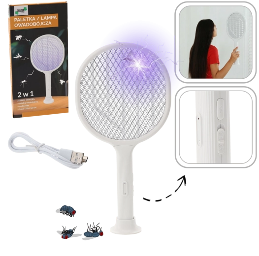 Paletă electrică anti-insecte 2-în-1 cu diodă UV și încărcare USB