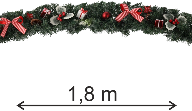 Ghirlandă de Crăciun 1,8 m în culoare roșie cu motiv de ilex