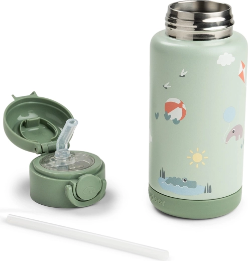Done by Deer sticlă termică cu pai Playground verde 340 ml