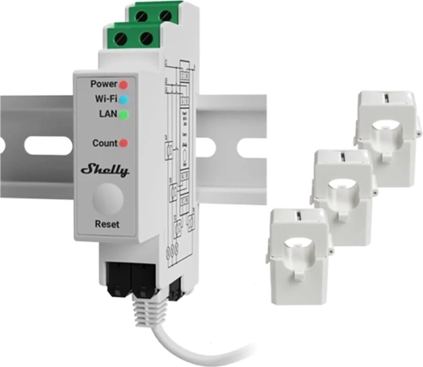 Shelly Pro 3EM Matter contor electric trifazat 120 A pentru șină DIN