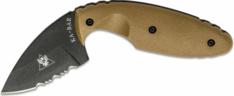 Cuțit tactic KA-BAR TDI Original, lamă parțial zimțată, Zytel maro‑nisipiu, teacă