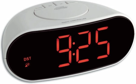 Ceas deșteptător digital TFA controlat prin radio, cu cifre luminate, alb