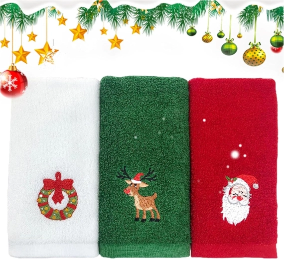 Set de prosoape de bumbac de Crăciun cu motiv Moș Nicolae și ren, 32 × 45 cm - 1 bucată