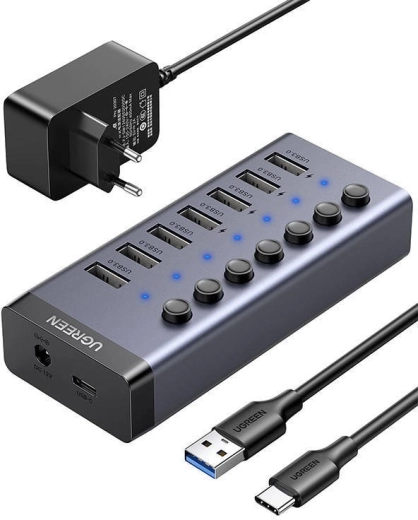 Hub USB UGREEN 7 în 1 USB-C cu 7× USB 3.0 și încărcare rapidă - 1 bucată