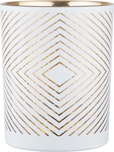 Sfeșnic din sticlă alb, cu interior auriu, 10 × 12,5 cm, geometric
