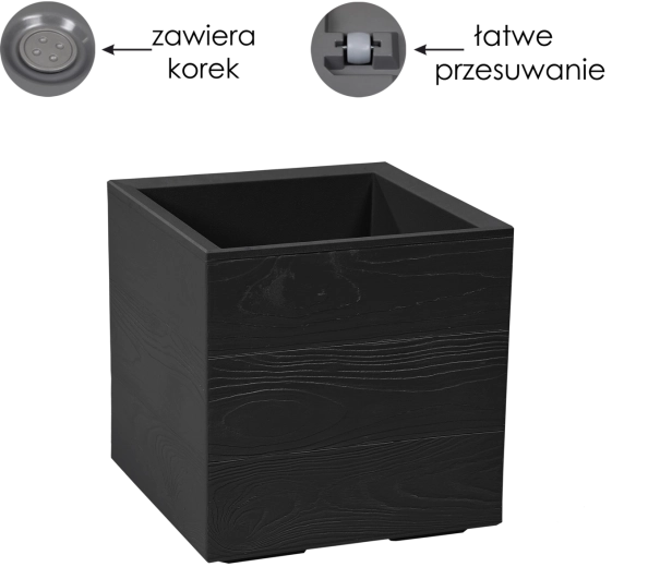 Ghiveci Lamela KARO cu aspect de beton 30 × 30 × 30 cm, negru