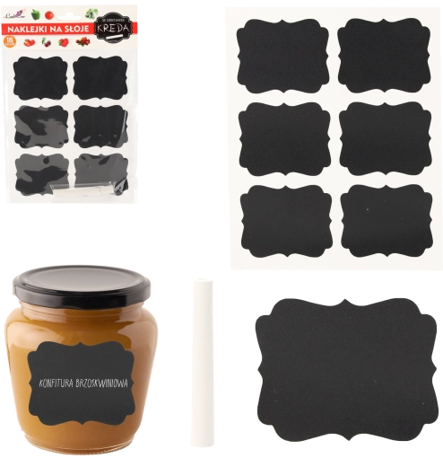 Set de etichete autoadezive tip tablă pentru borcane 6,5 × 5,5 cm, 18 buc cu cretă