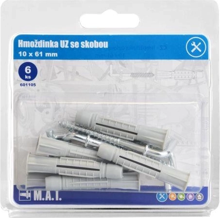 Diblă cu nod și cârlig 10 × 61 mm, zinc alb (6 buc)