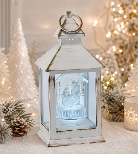 Lampion LED alb cu Sfânta Familie