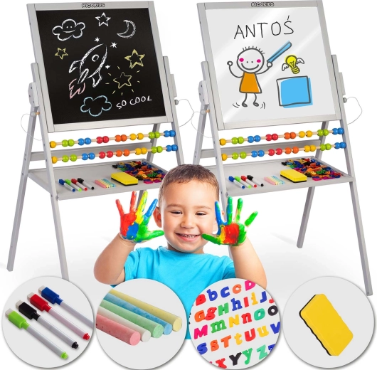Tabla magnetică dublă pentru copii RICOKIDS – gri