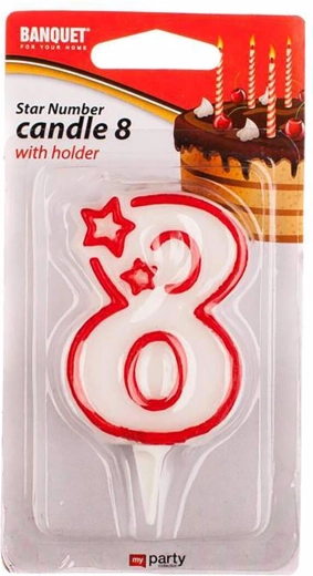 Lumânare de aniversare cifra 8 MY PARTY 7 × 4,5 cm