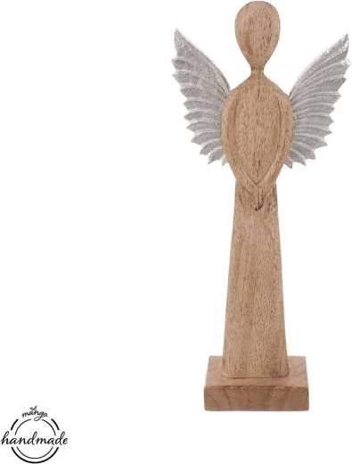 Înger decorativ din lemn de mango, cu aripi metalice, 32 cm