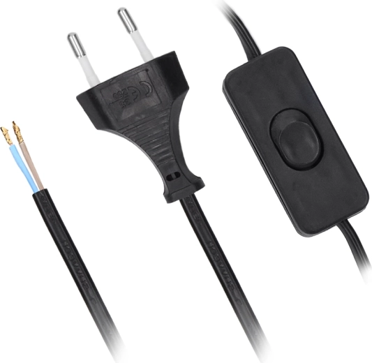 Șnur flexo Solight cu întrerupător 2 m, 2 × 0,75 mm², negru, plat