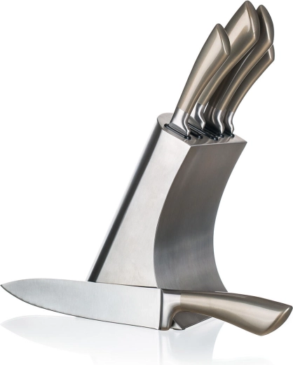 Set de cuțite de bucătărie METALLIC Platinum din oțel inoxidabil, 5 piese cu suport