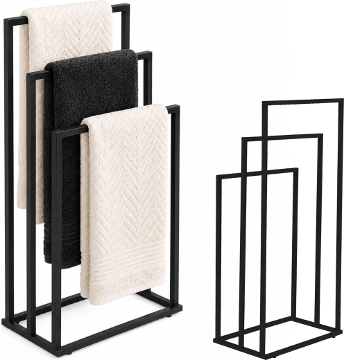 ModernHome suport metalic pentru prosoape, tip stativ, cu 3 brațe, negru