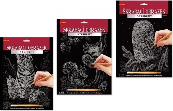 ARTLOVER imagine răzuibilă argintie – pisică cu pui 20 × 25 cm