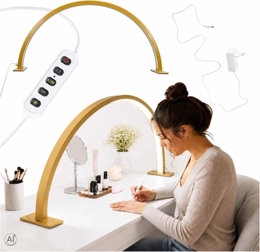 Lampă cosmetică de masă LED aurie, fără umbre, tip arc, pentru manichiură