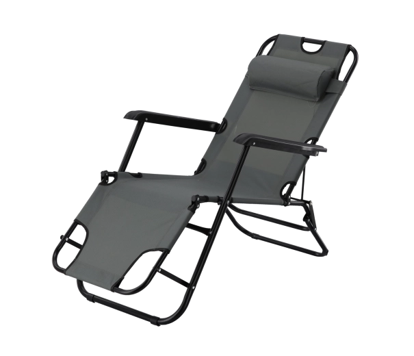 Șezlong de grădină pliabil cu tetieră, gri