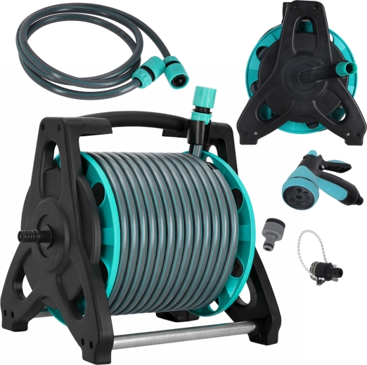 Furtun de grădină pe tambur 30 m cu suport și pulverizator