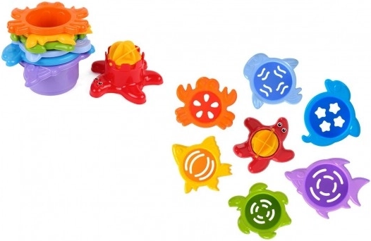 Cănuțe stivuibile pentru apă și nisip – animăluțe marine, 7 piese