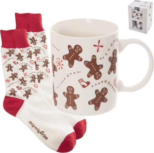 Set cadou: cană ceramică Turtă dulce 0,35 l și șosete bărbătești