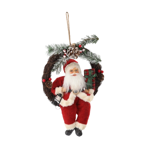 Decorațiune de Crăciun suspendată – Moș Nicolae în coroniță 30 cm - 1 bucată