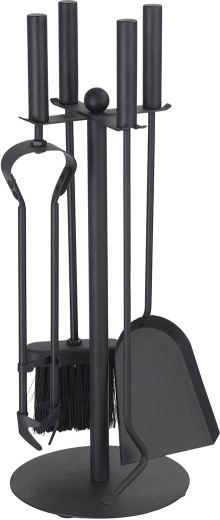 Set de unelte pentru șemineu cu suport 49 cm, oțel negru, set 4 piese