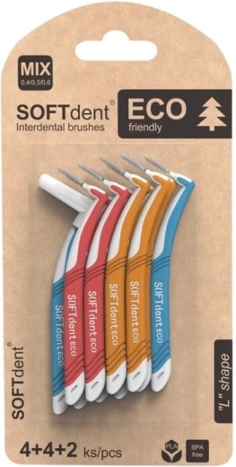Periuțe interdentare curbate Softdent Eco Mix (4× XS, 4× S, 2× M)