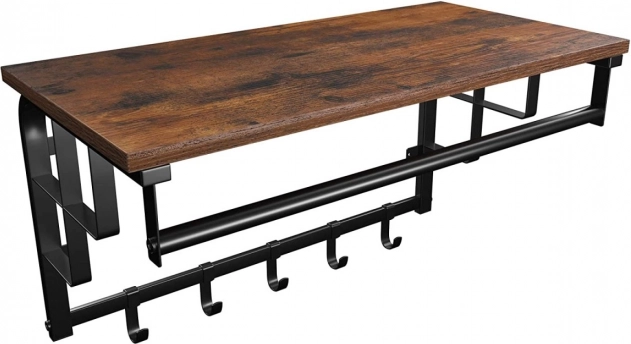 Poliță de perete în stil loft cu cuie și suport din lemn și metal