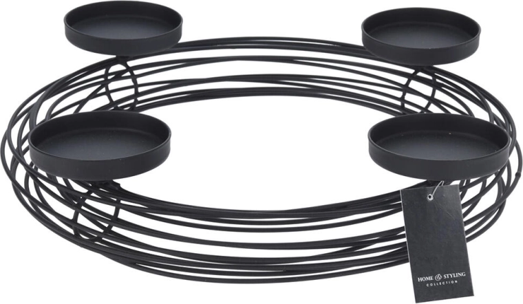 Sfeșnic rotund din sârmă metalică pentru 4 lumânări, negru