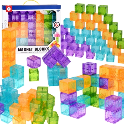 Cărămizi de construcție magnetice transparente, colorate – 42 buc.