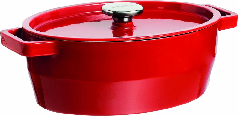 Oală din fontă cu capac Pyrex 4 l, 29 × 21 cm, roșie