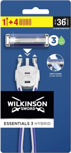 Wilkinson Essential 3 Hybrid aparat de ras pentru bărbați cu mâner și 4 capete
