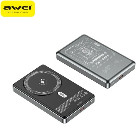 Awei MagSafe powerbank wireless 10 000 mAh gri