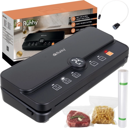 Aparat de vidat cu folie Ruhhy 110 W 80 kPa cu cutter și suport pentru rolă - 1 bucată