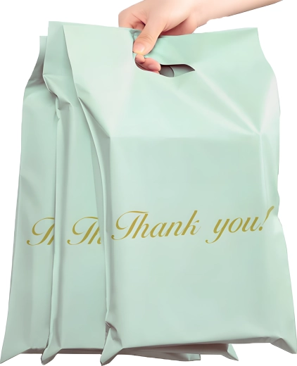 Plicuri de curierat mentă cu mâner Thank You 310 × 420 + 70 mm, 50 buc.