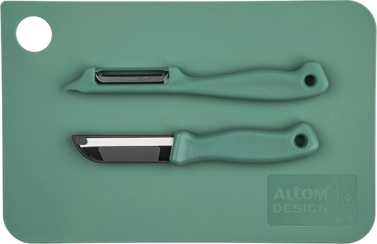 Tocător de bucătărie 24 × 16 cm cu curățător și cuțit pentru legume 6 cm, verde salvie