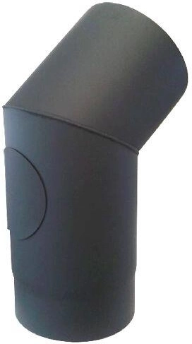 Cot de fum cu orificiu de curățare 150 mm, 45°, oțel 1,5 mm, negru