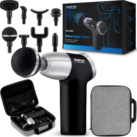 Pistolă de masaj NEO Sport NS-500 cu 8 capete, neagră