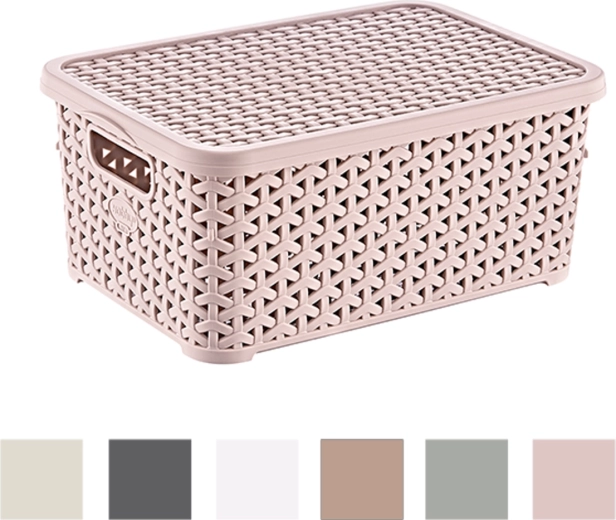 Coșuleț din plastic cu capac 6 l, design ratan