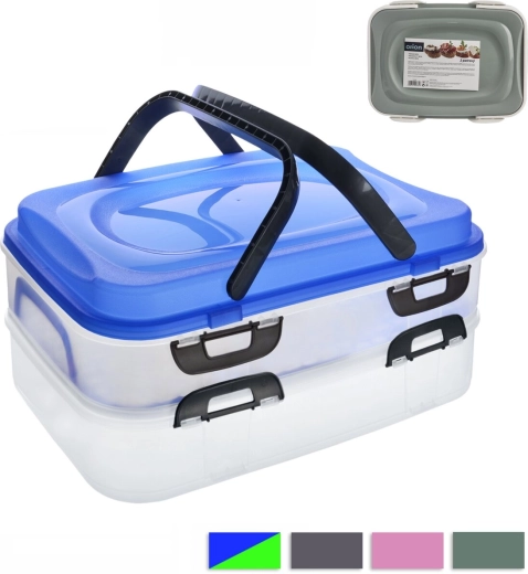 Cutie pentru picnic din plastic, 2 niveluri cu mânere, mix de culori