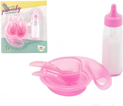 Set pentru păpuși cu sticluță și veselă